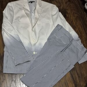 Stylish White and Blue Striped Men's Suit